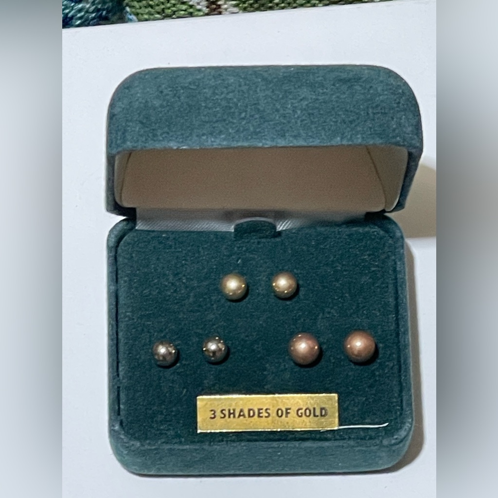 3 Pairs Of 14k Solid Yellow Gold Stud Ball Earrings